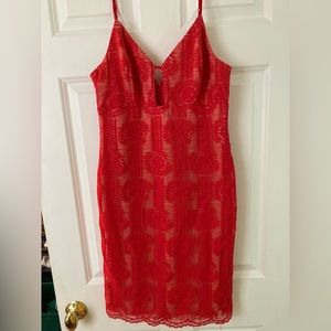 Lulus red lace cocktail dress.